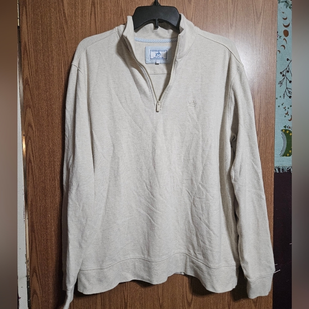 Southern Tide Skipjack Men’s 1/4 Zip Long Sleeves Casual Sweater Size L Cream